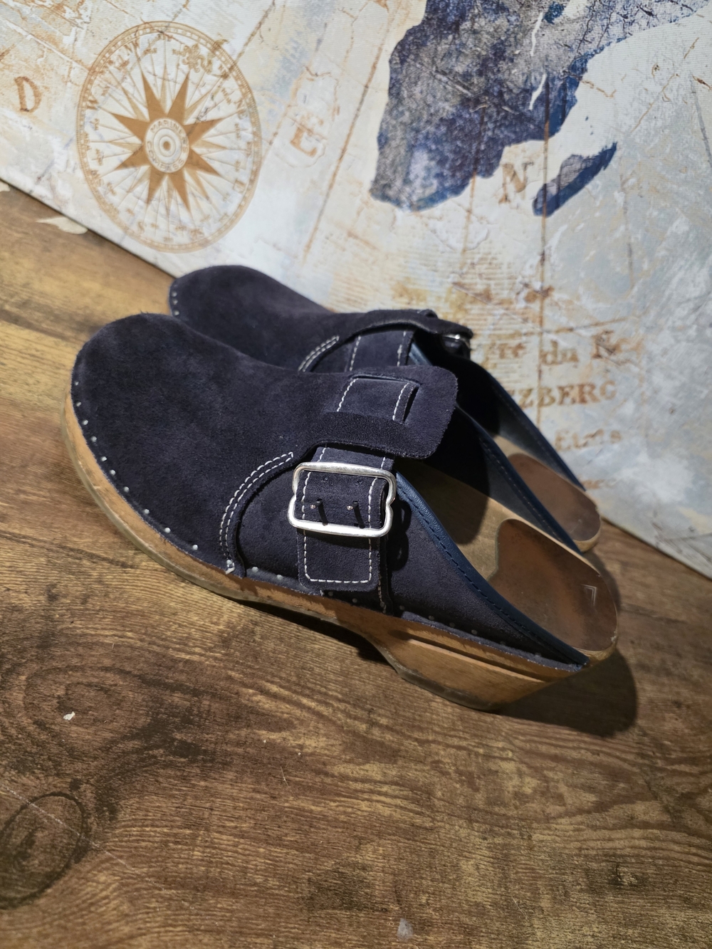 Women's Purple Suede Slip-On Clog with Buckle - Picture 4 of 12